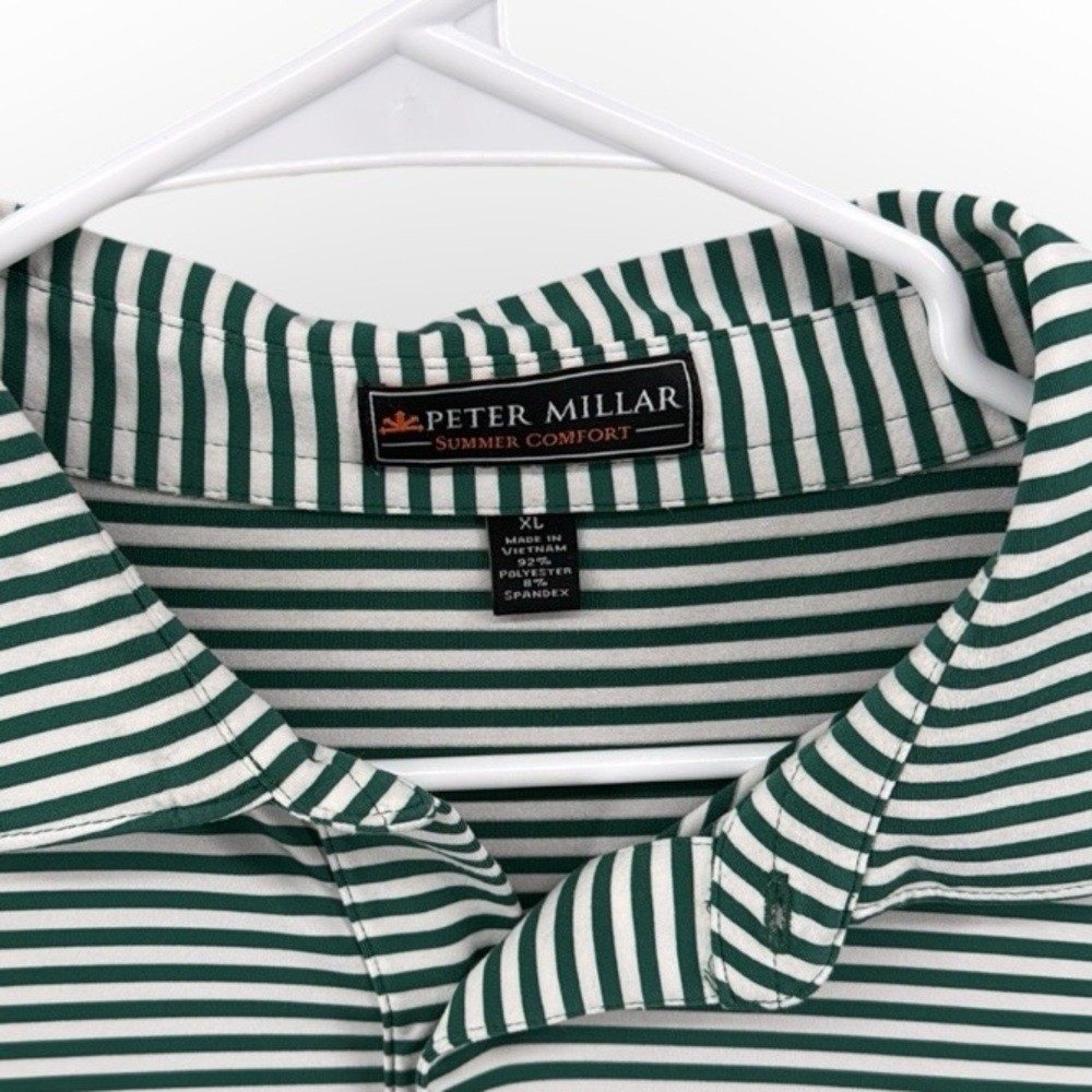 Peter Millar Summer Comfort Green White Striped Golf Polo Shirt Men's Sz XL